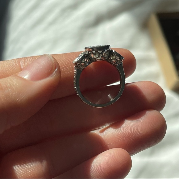 Synthetic Diamond Engagement Ring stackable sterling silver cubic zirconia - Picture 8 of 11